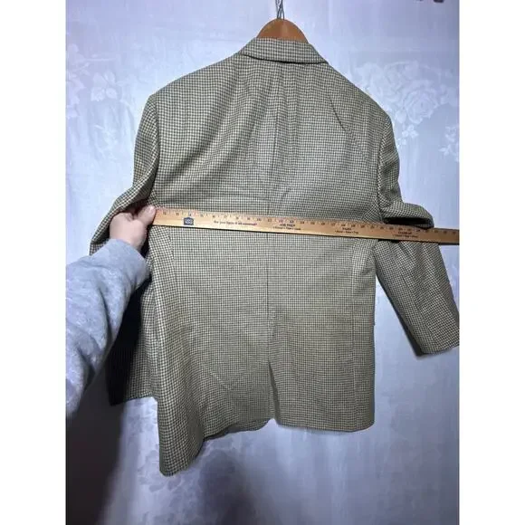 Vintage Burberrry London Sport Coat 43R Brown Tan Houndstooth Suit - Picture 12 of 15